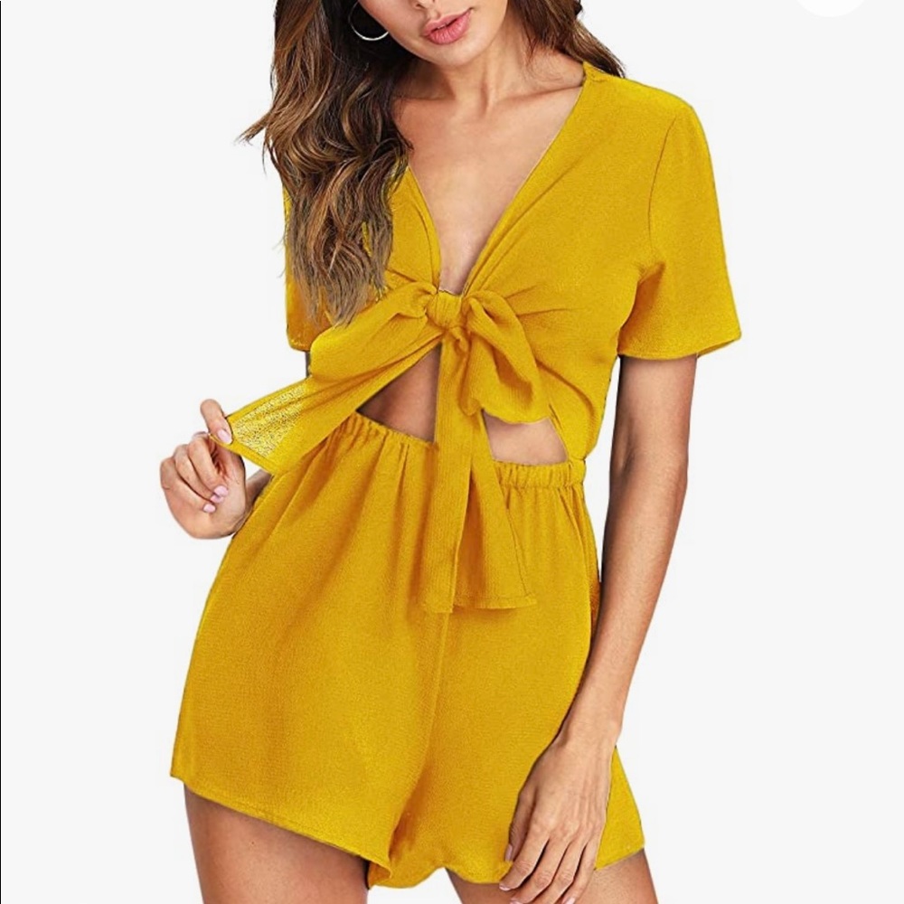 Yellow tie in front romper
